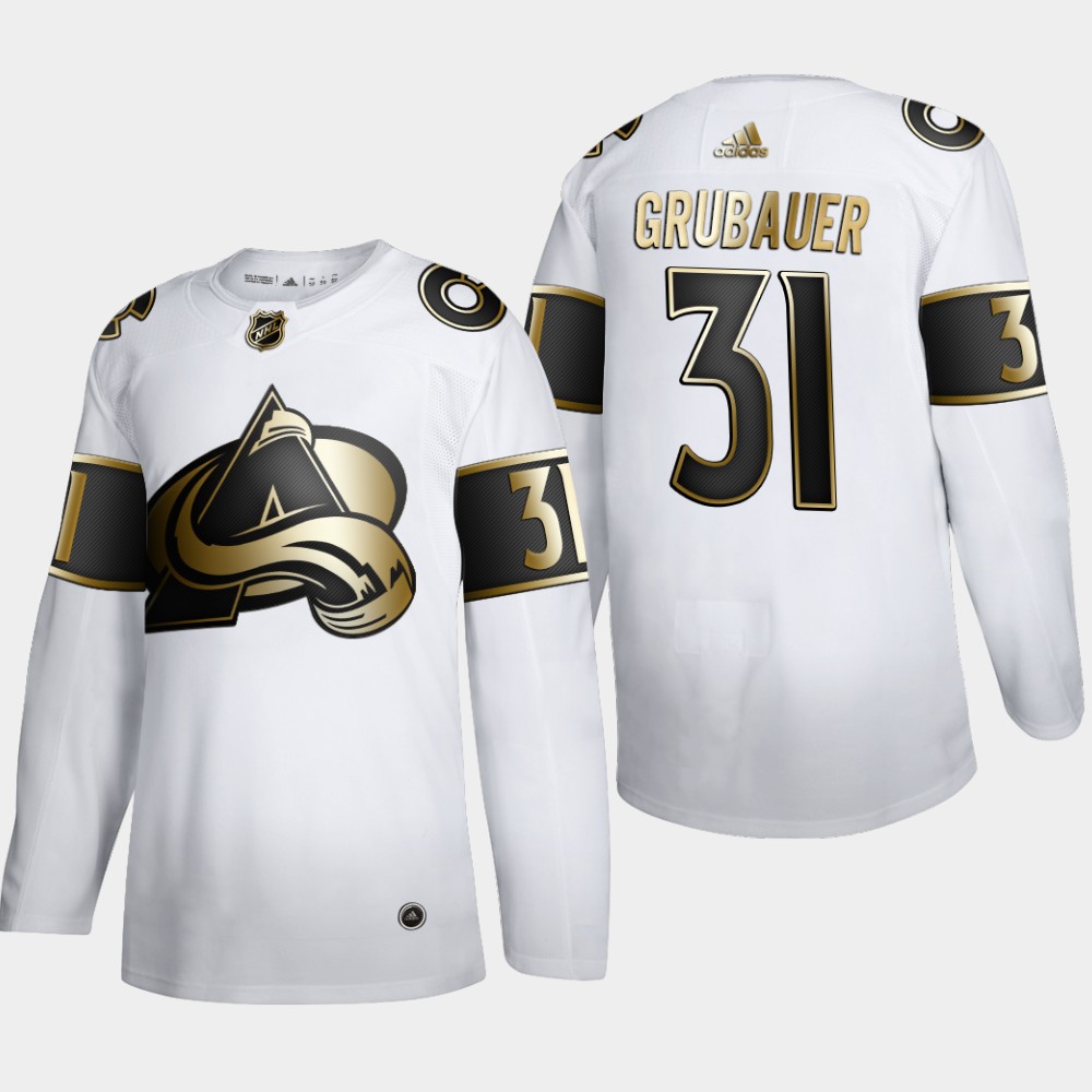 Colorado Avalanche #31 Philipp Grubauer Men Adidas White Golden Edition Limited Stitched NHL Jersey->colorado avalanche->NHL Jersey